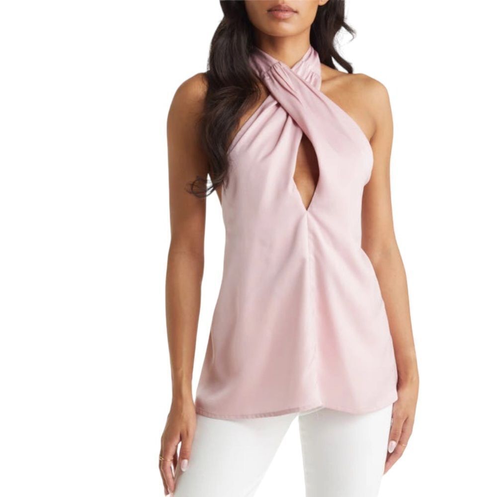 Vici Light Pink Cross-Halter Backless Mini Top